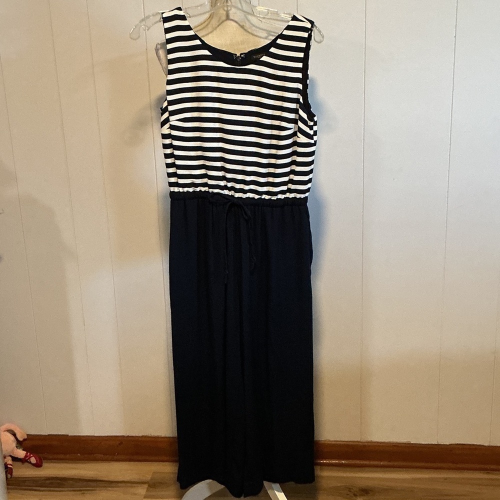Talbots Black and White Striped Sleeveless Jumpsuit